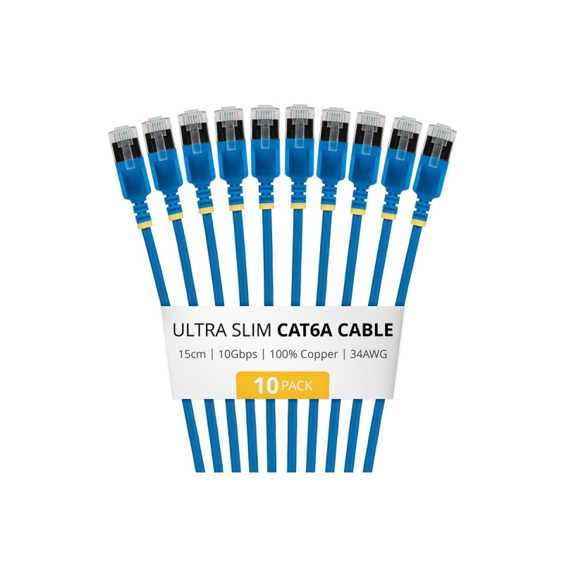 Cable Ethernet CAT6A Ultrafino Azul 15CM - Paquete De 10 | APLIUM