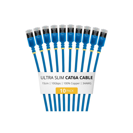 Cable Ethernet CAT6A Ultrafino Azul 15CM - Paquete De 10 | APLIUM