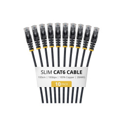 Paquete De 10 Cables Delgados CAT6 Snagless 1M Lszh - Negro | APLIUM