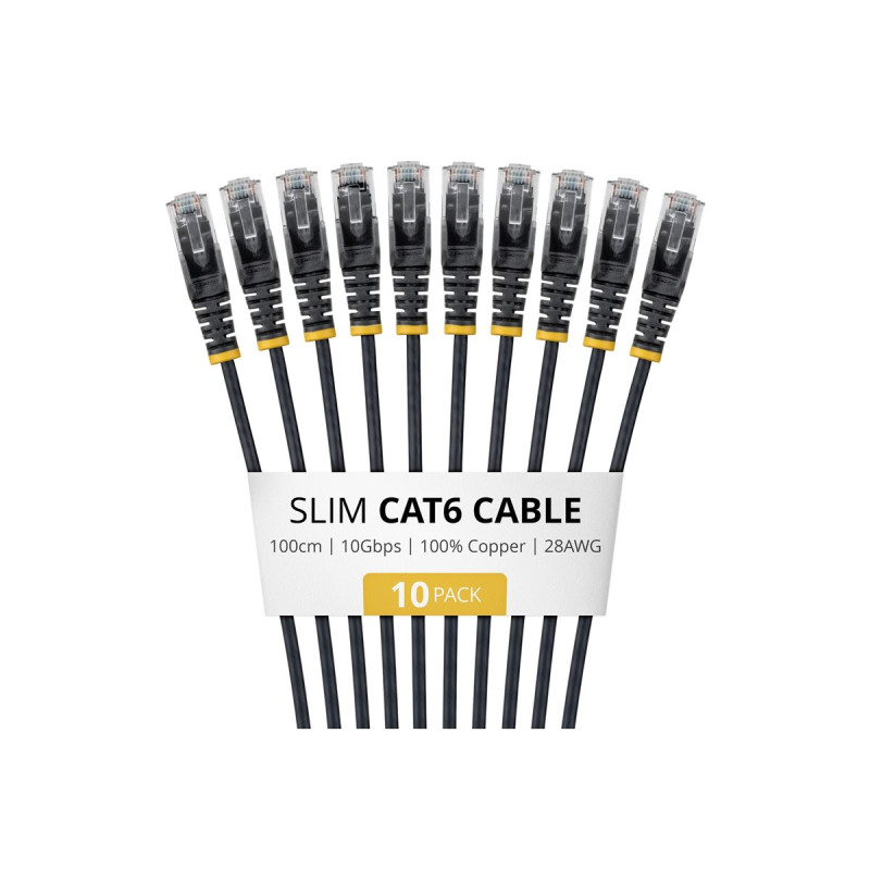 Paquete De 10 Cables Delgados CAT6 Snagless 1M Lszh - Negro | APLIUM