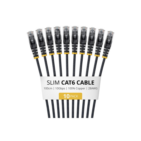 Paquete De 10 Cables Delgados CAT6 Snagless 1M Lszh - Negro | APLIUM