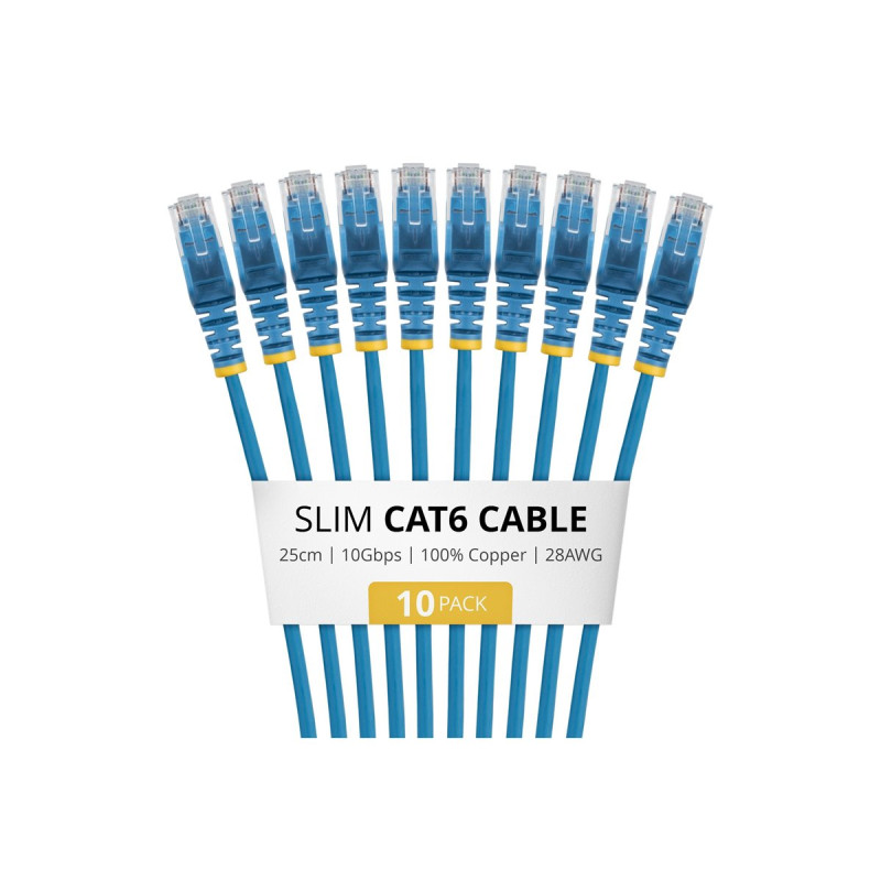Paquete De 10 Cables Delgados CAT6 Snagless 25CM Lszh Azul | APLIUM