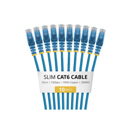 Paquete De 10 Cables Delgados CAT6 Snagless 25CM Lszh Azul | APLIUM