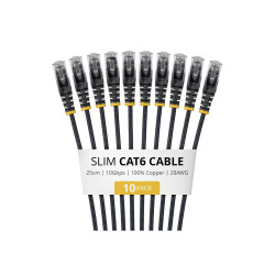 Paquete 10 Cables Delgados CAT6 Snagless 25CM Lszh Negro | APLIUM