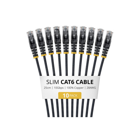 Paquete 10 Cables Delgados CAT6 Snagless 25CM Lszh Negro | APLIUM