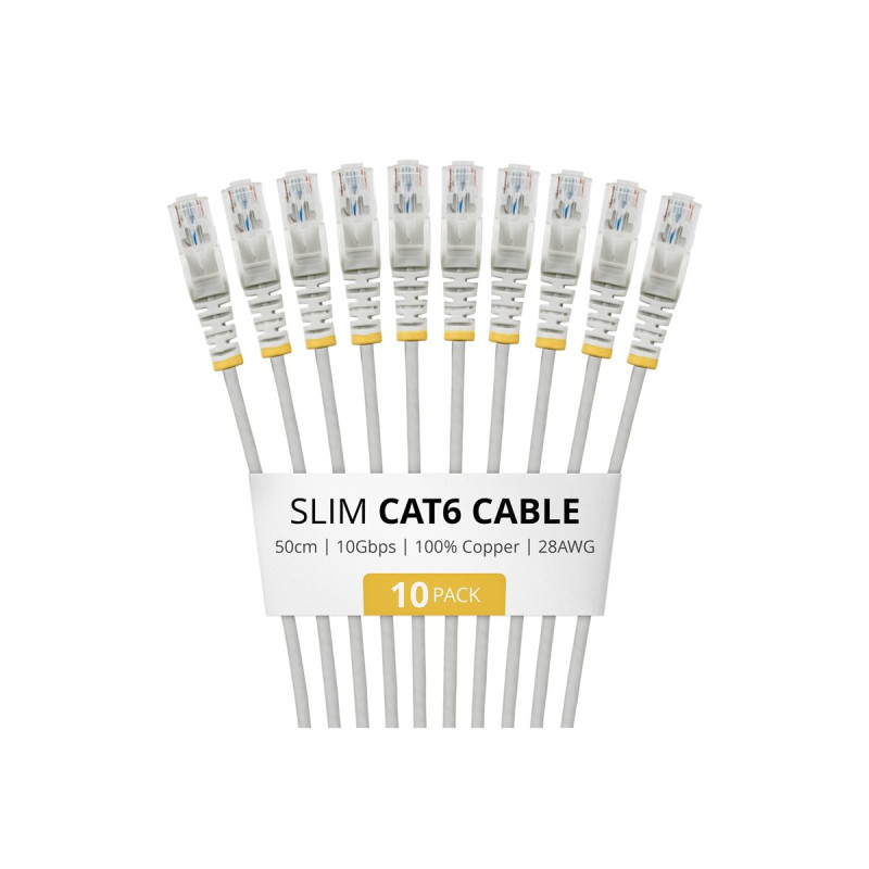 Paquete De 10 Cables Delgados CAT6 Snagless 50CM Lszh - Gris | APLIUM