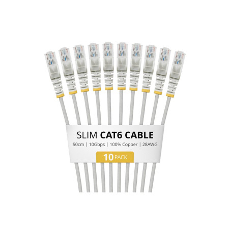 Paquete De 10 Cables Delgados CAT6 Snagless 50CM Lszh - Gris | APLIUM