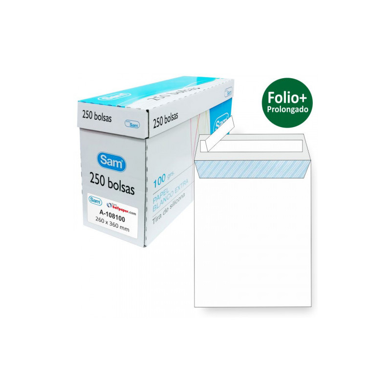 Caja 250 Bolsas Folio Prolongado (260X360) Offset Blanco 100 | APLIUM