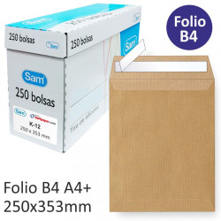 Caja 250 Bolsas Din B4 Folio (250X353) Kraft 90 Grs. Autosam | APLIUM