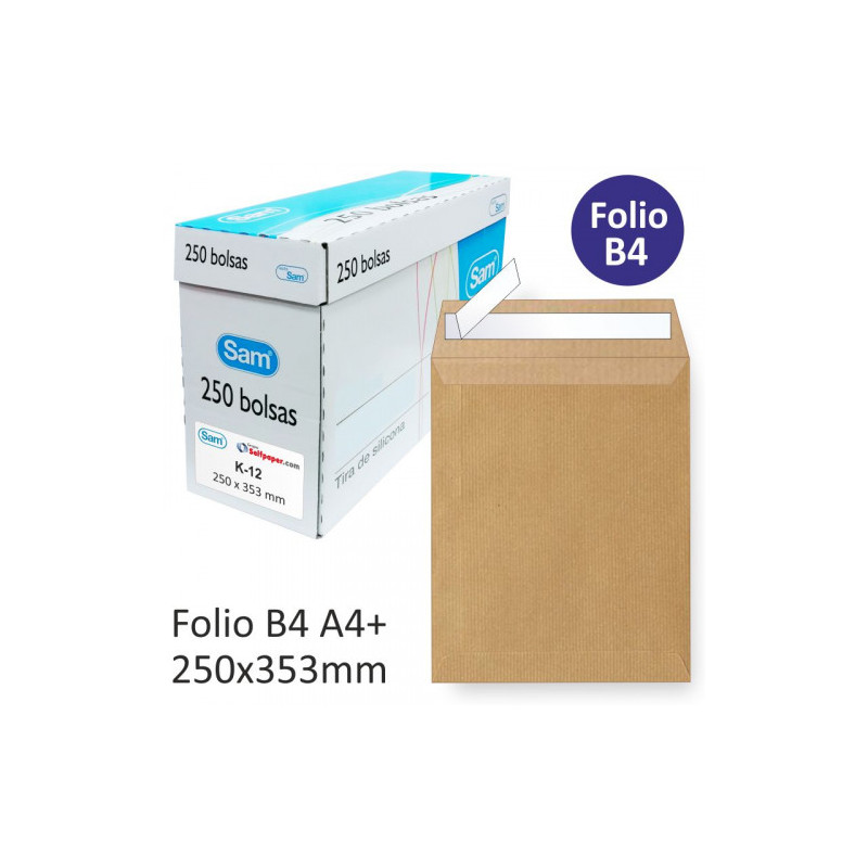 Caja 250 Bolsas Din B4 Folio (250X353) Kraft 90 Grs. Autosam | APLIUM