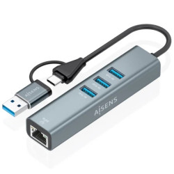 Hub USB + USB Tipo-C 3.2 Aisens A109-1033/ 3xUSB/ 1xRJ45/ Gr | APLIUM