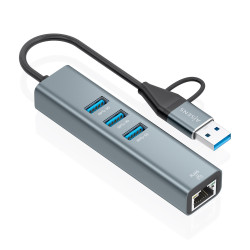 Hub USB + USB Tipo-C 3.2 Aisens A109-1033/ 3xUSB/ 1xRJ45/ Gr | APLIUM