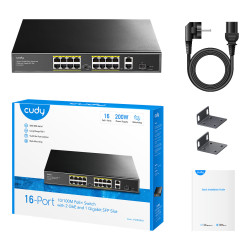 Switch PoE+ Cudy de 16 puertos 10/100M con 2 uplinks Gigabit | APLIUM