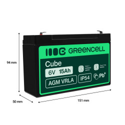 Green Cell AGM40 - 6 V - 1 pieza(s) - Negro - 15 Ah - 1,8 kg | APLIUM