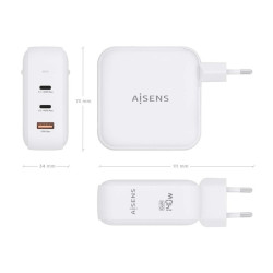 Cargador de Pared GaN Aisens ASCH-140W3P030-W/ 2xUSB Tipo-C/ | APLIUM