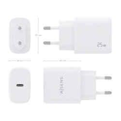 Cargador de Pared Aisens A110-0756/ 1xUSB Tipo-C/ 25W | APLIUM