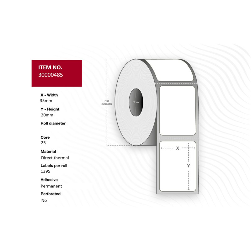 Label 35x20 - Core 25. White.