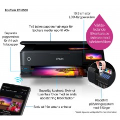 Epson EcoTank ET-8550, Inyección de tinta, Impresión a color, 5760 x 1440 DPI, A3, Impresión directa, Negro