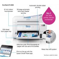 Epson EcoTank Impresora multifunción ET-4856 A4 con depósito de tinta, conexión Wi-Fi, Inyección de tinta, Impresión a color, 48