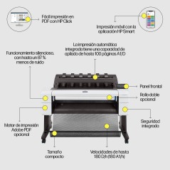 HP Designjet Impresora T1600 de 36 pulgadas, Inyección de tinta térmica, 2400 x 1200 DPI, HP-GL/2, HP-RTL, PDF 1.7, PostScript 3