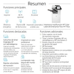 HP Color LaserJet Enterprise Flow Impresora multifunción M776zs, Impresora, copiadora, escáner y fax, Impresión a doble cara; Es