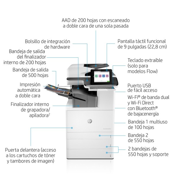 HP Color LaserJet Enterprise Flow Impresora multifunción M776zs, Impresora, copiadora, escáner y fax, Impresión a doble cara; Es