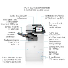 HP Color LaserJet Enterprise Flow Impresora multifunción M776zs, Impresora, copiadora, escáner y fax, Impresión a doble cara; Es