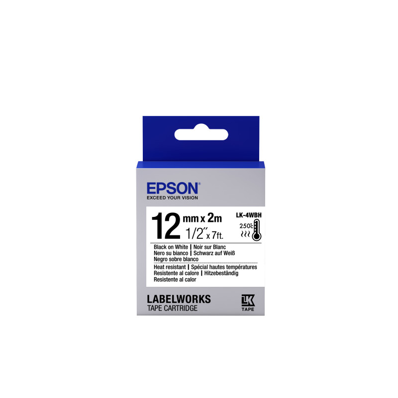 Label/LK-4WBH Heat Res 12mm x 2m BK/WH