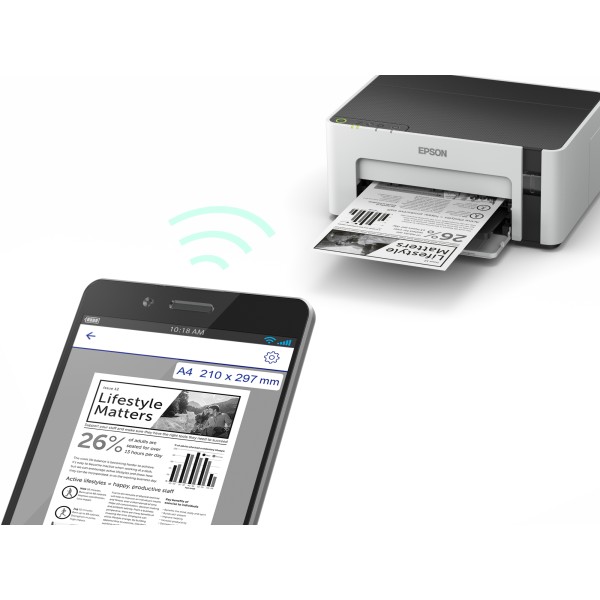Epson EcoTank ET-M1120, 1440 x 720 DPI, A4, 15000 páginas por mes, 32 ppm, Negro, Gris