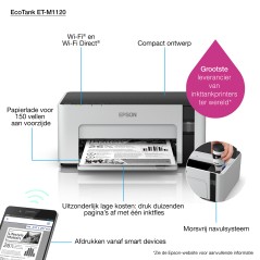 Epson EcoTank ET-M1120, 1440 x 720 DPI, A4, 15000 páginas por mes, 32 ppm, Negro, Gris