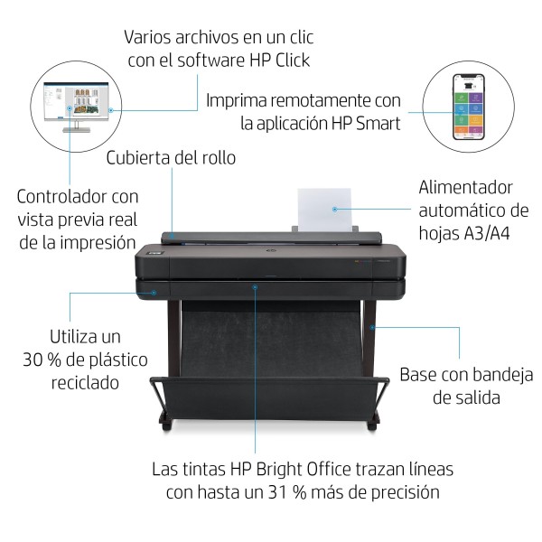 HP Designjet Impresora Studio Steel de 36 pulgadas, Inyección de tinta térmica, 2400 x 1200 DPI, CALS G4, HP-GL/2, HP-RTL, JPEG,