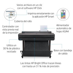 HP Designjet Impresora Studio Steel de 36 pulgadas, Inyección de tinta térmica, 2400 x 1200 DPI, CALS G4, HP-GL/2, HP-RTL, JPEG,