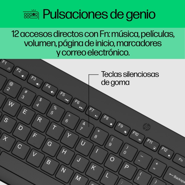 HP Combinación de teclado y ratón inalámbricos 330, Completo (100%), Inalámbrico, RF inalámbrico, Negro, Ratón incluido