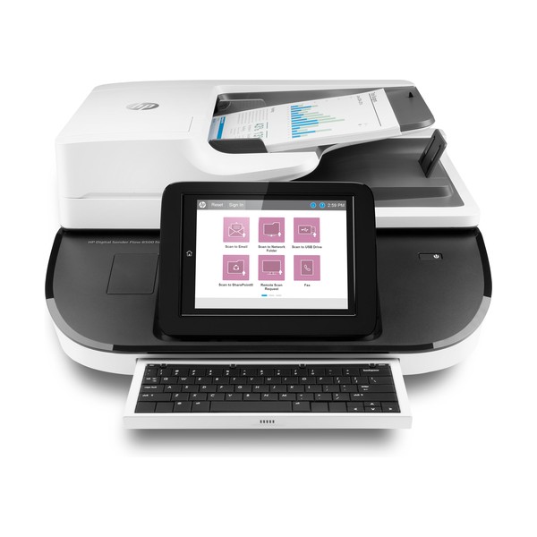 HP Flow 8500 fn2, Escáner de superficie plana y alimentador automático de documentos (ADF), CSV, HTML, JPG, OCR, PDF, RTF, TIFF,