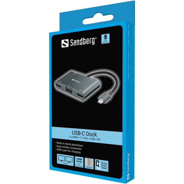 USB-C Dock 2xHDMI+1xVGA+USB+PD