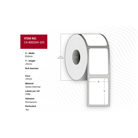 Label 102 x 25mm, Core 25mm,