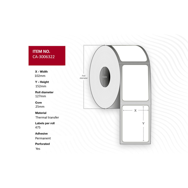 Label 102 x 152mm, Core 25mm,