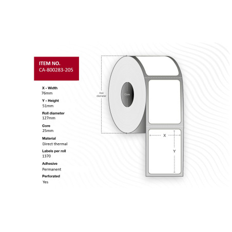 Label 76 x 51mm, core 25mm,