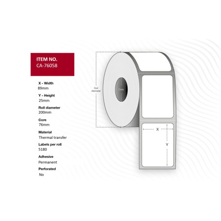 Label 89x25mm, Core 76mm.
