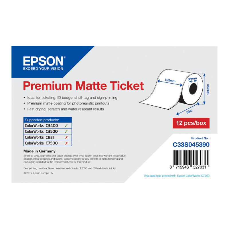 Epson C33S045390 - Matte Ticket - Roll 102MM X 50M For | APLIUM