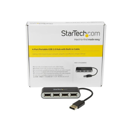 StarTech.com Concentrador Ladrón USB 2.0 de 4 Puertos con Cable Integr