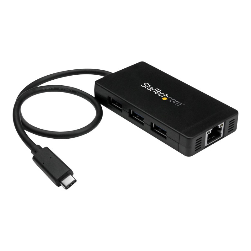 Startech Hub Concentrador USB 3.0 de 3 Puertos con USB-C y Ethernet Gi