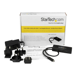 Startech Hub Concentrador USB 3.0 de 3 Puertos con USB-C y Ethernet Gi