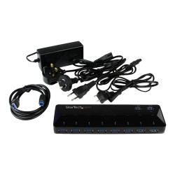 Startech Concentrador USB 3.0 de 10 Puertos - Ladrón con Puertos de Ca