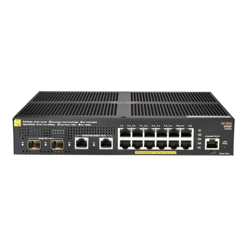 HPE Aruba 2930F 12G PoE+ 2G/2SFP+ - Conmutador - L3 - Gestionado - 12