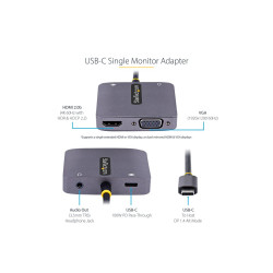 StarTech.com Adaptador de Vídeo USB C a HDMI/VGA 4K HDR, PD 3.0 de 100