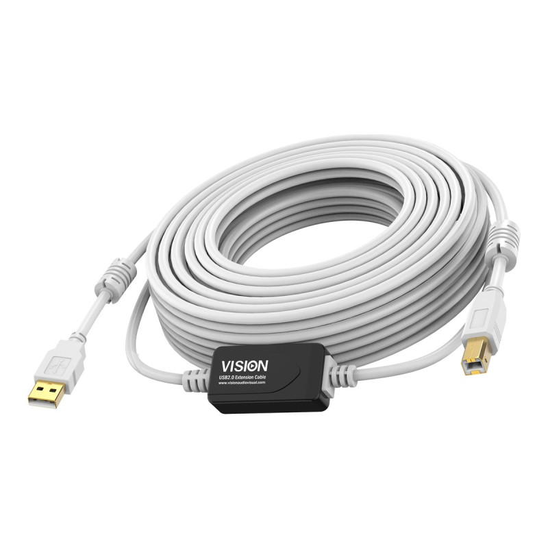 Cable USB 2.0 de 15 m - amplificador en línea a mitad del cable - cone