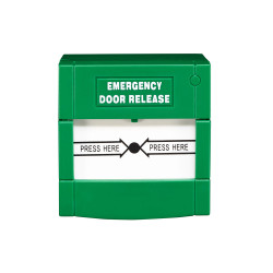 Pulsador de emergencia verde reiniciable adecuado para puertas de sali