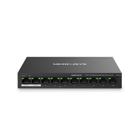 Switch Fast Ethernet Mercusys de 10 puertos con 8 PoE+
