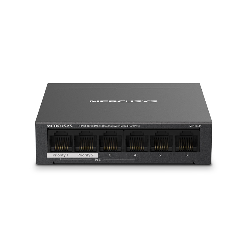 Switch Fast Ethernet Mercusys de 6 puertos con 4 PoE+